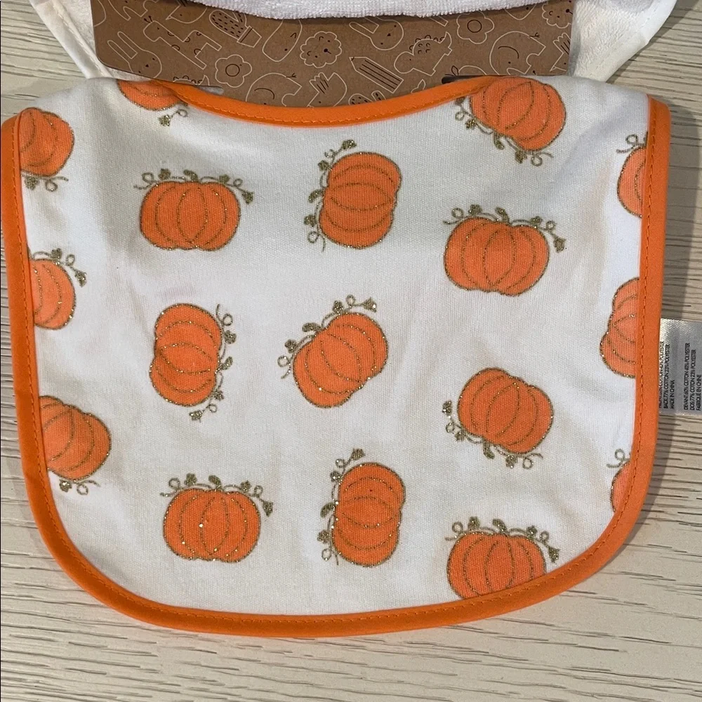 Baby Essentials Halloween Pumpkin Bib Set - White and Orange